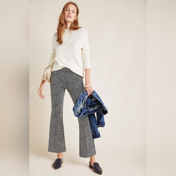 Anthropologie Pants - Anthropologie The Essential Leopard Cropped Flare Trousers Size XS